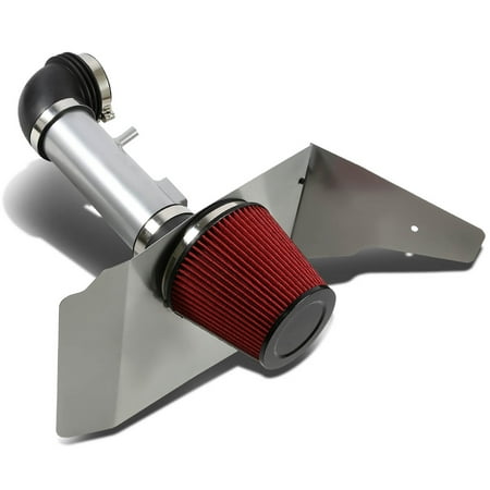 For 2010 to 2011 Chevy Camaro Silver Coated Aluminum Air Intake Pipe+Red Filter System - V6 2010 (Best Sounding Exhaust For V6 Camaro)