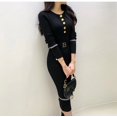 thumbnail image 2 of Vestido de punto con botones y cuello redondo para mujer, suéter ajustado con cinturón, vestido de oficina, moda de marca, Otoño e Invierno, 2 of 3