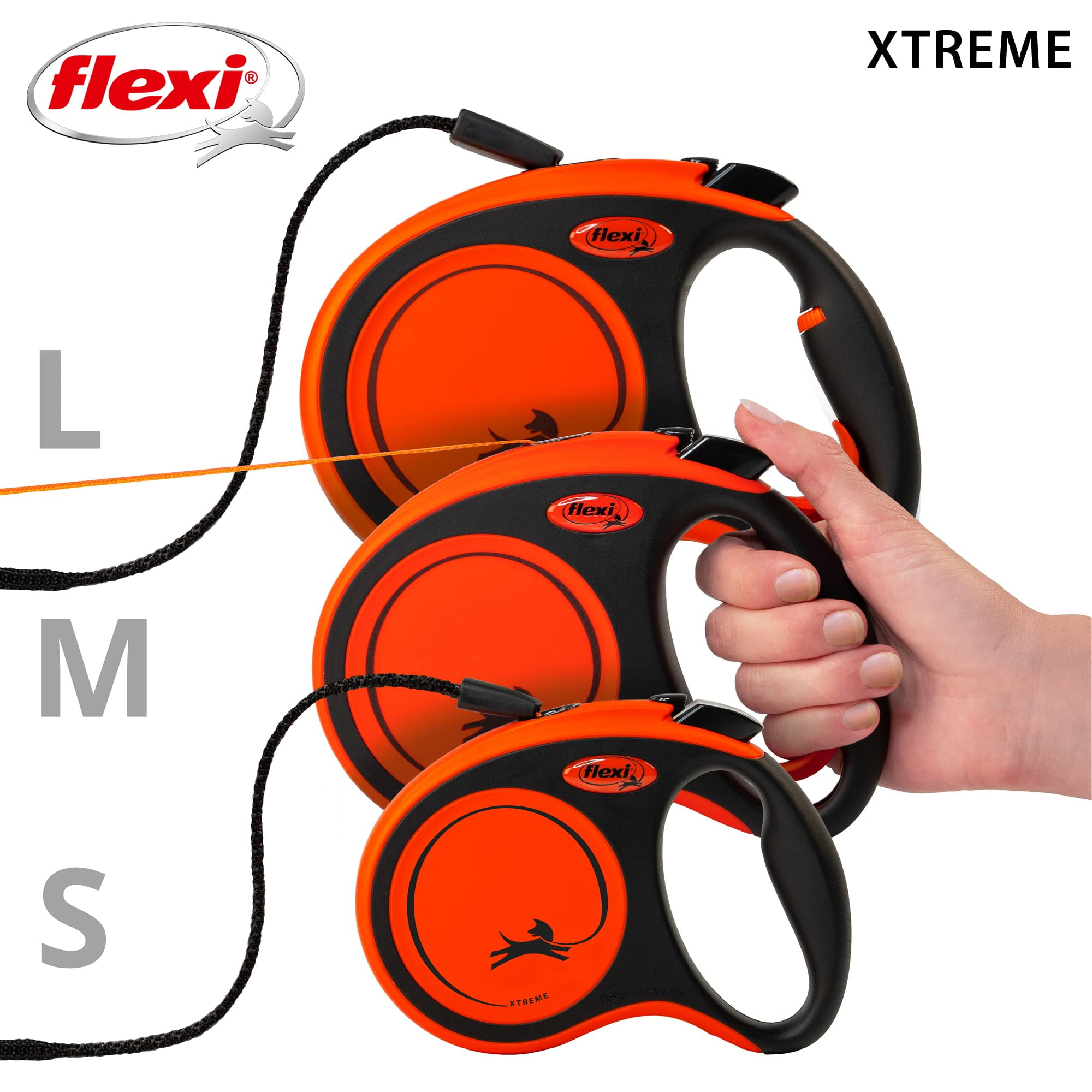 Flexi 840317109672 16 ft. Xtreme Retractable Leash, Orange & Black - Large