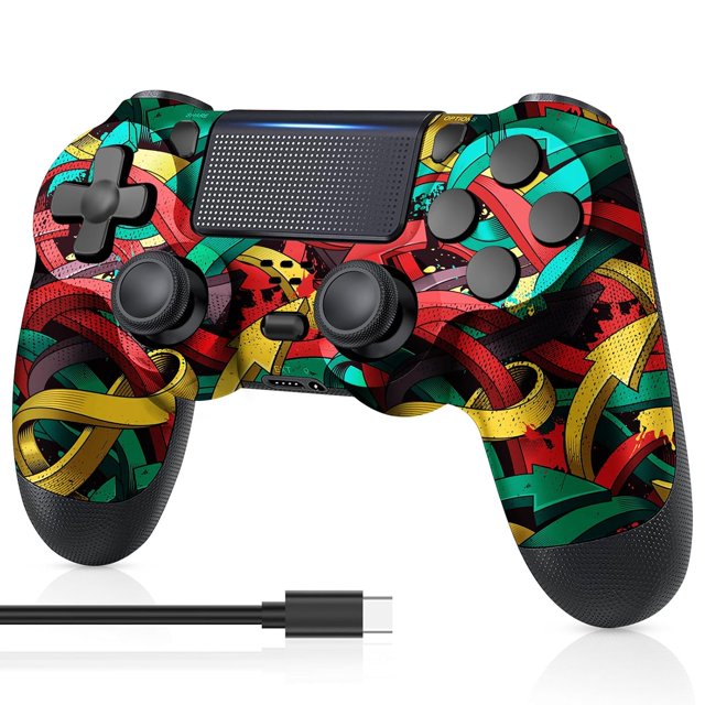Mando inalámbrico para PS4, con cable USB C, batería de 1000 mAh, motores duales, giroscopio de 6 ejes, conector de audio de 3,5 mm, panel multitáctil, botón para compartir, compatible con PS4, Slim,