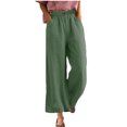 thumbnail image 4 of UYISJ Women's Linen Wide Leg Long Pants Casual Elastic Waist Drawstring Trousers Fall Open Bottom Trousers with Pockets Army Green S, 4 of 9