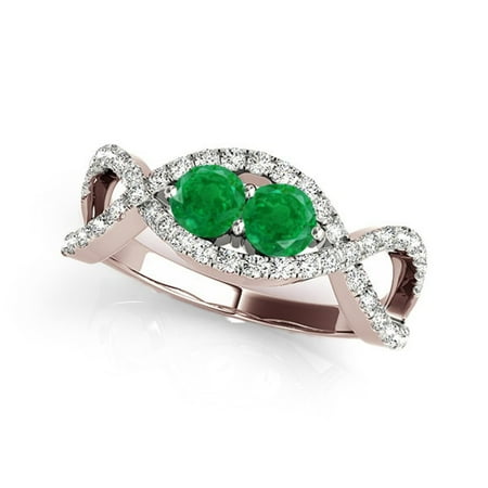 1.15 Ct Diamond - 1.15 Ct Two Stone Emerald And Diamond Engagement Ring 14K Rose Gold