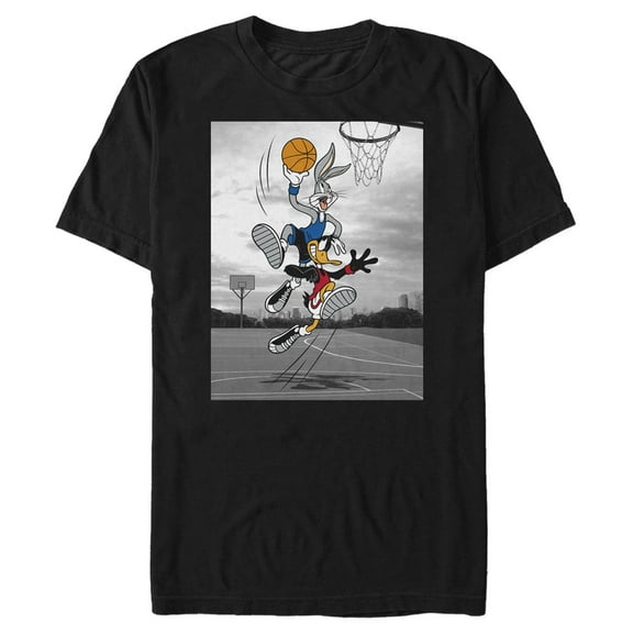 Men's Looney Tunes Bugs Bunny and Daffy Duck Basketball Game Graphic Tee Black Small