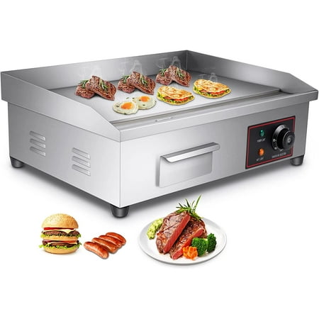 

Electric Countertop Flat Top Griddle 3000W 22In Non-Stick Food grade Stainless Steel Commercial Kitchen with Adjustable Temperature Control 122-572℉
