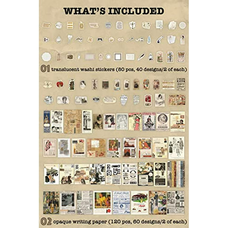 Knaid 200 Pieces Vintage Ephemera Pack Decoupage Paper Junk Journal Ki