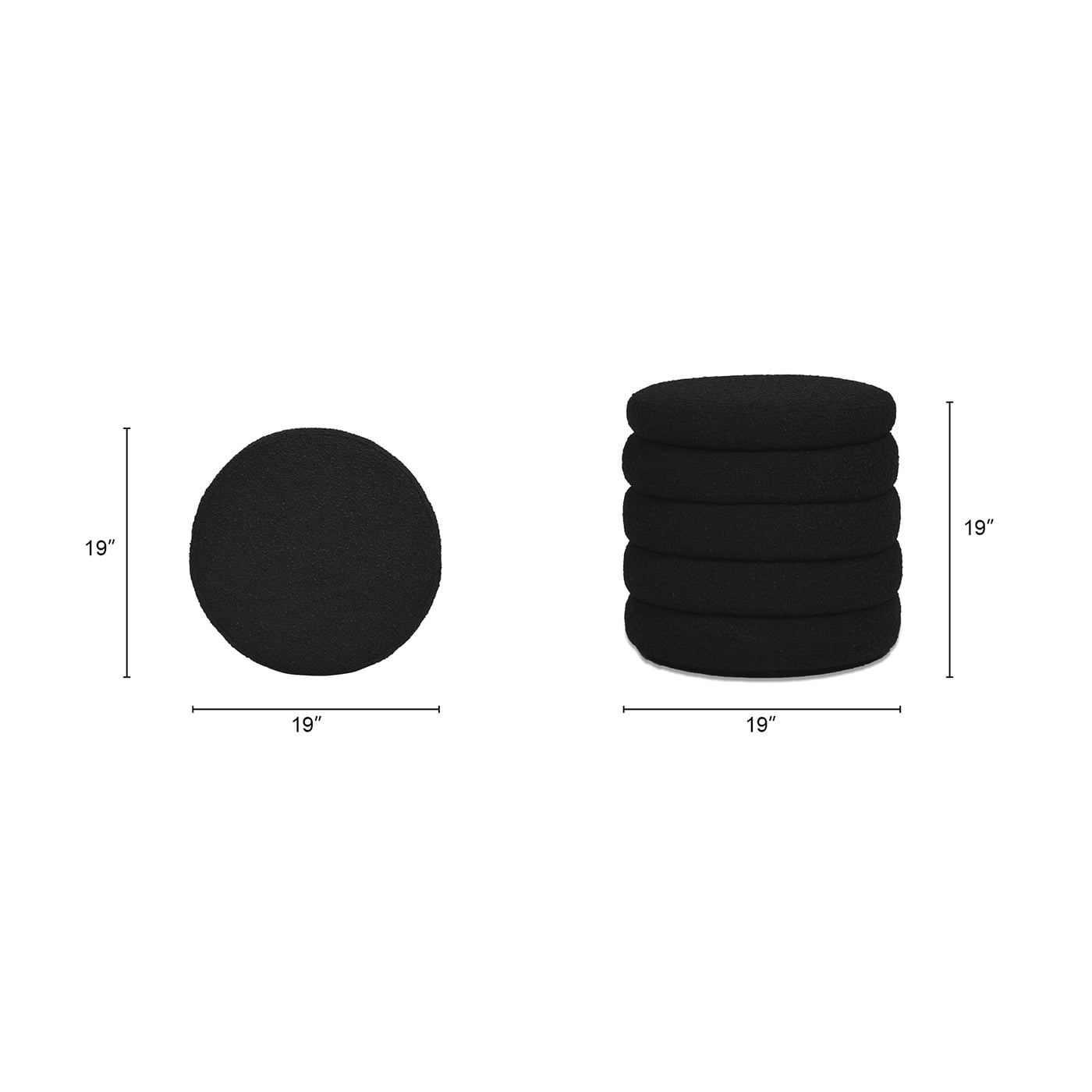 Fuji 19" Oversized Round Storage Ottoman Ebony Black Boucle