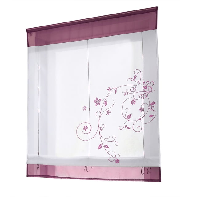 QIDESHIP Embroidered Pastoral Style Adjustable Rod Ribbon Roman Blind 60X120Cm, Polyester Polyester Curtains, 1X Pastoral Roman Blind, Newest Roman Blinds Embroidery Tulle Short Shade Pastoral