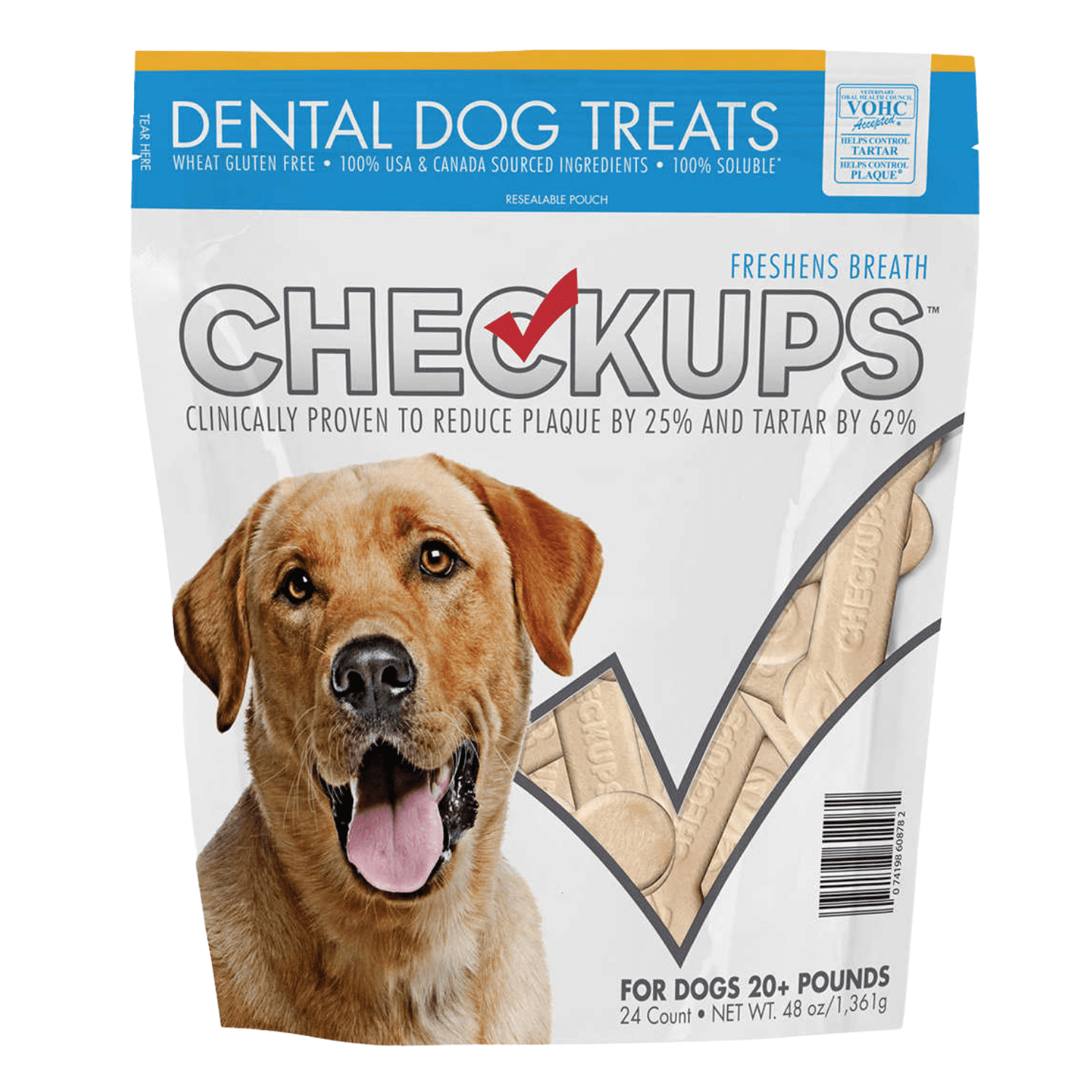 CheckUps Dental Dog Treats 24 Count, Wheat Gluten Free 100 Soluble
