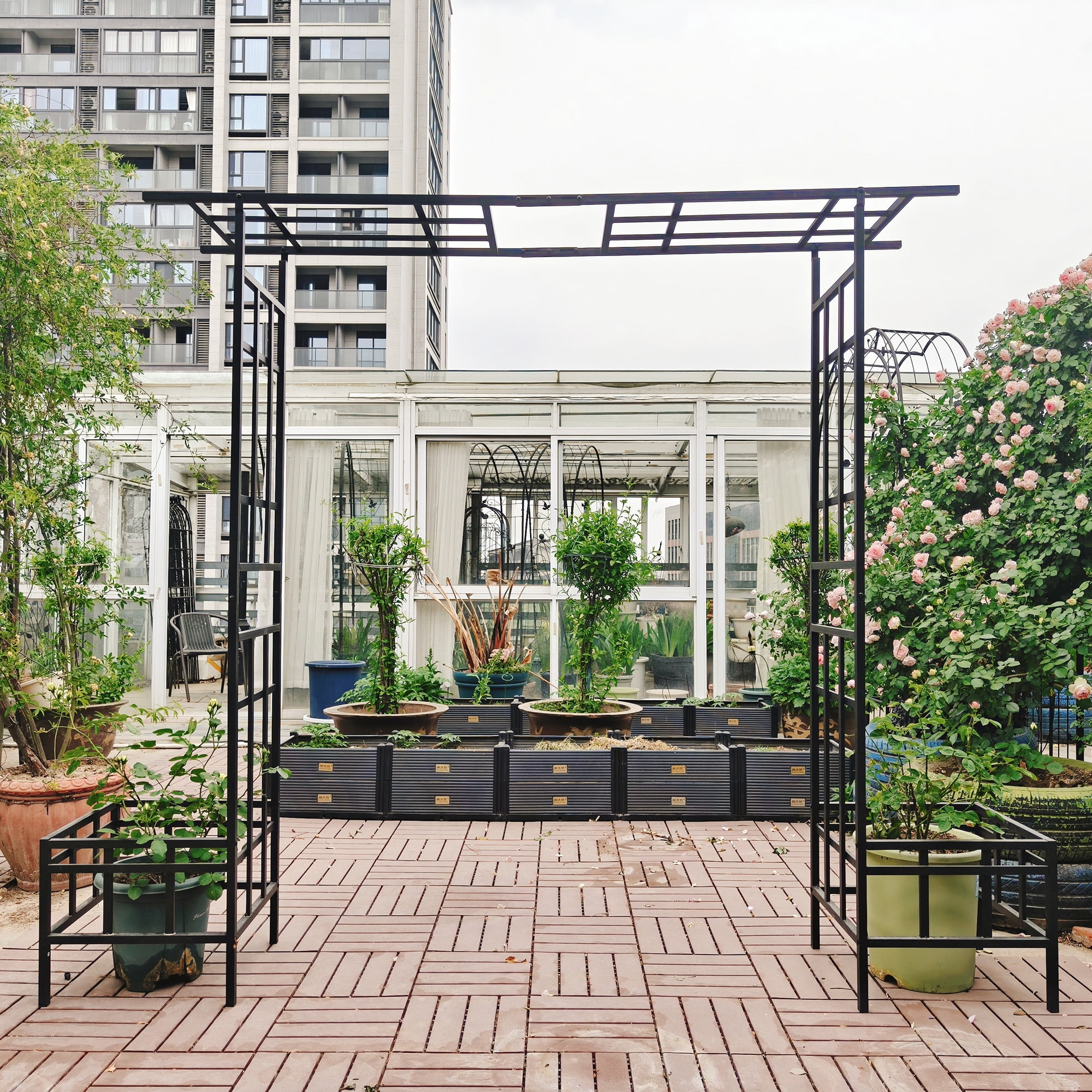 Garden Arch with Adjustable Width W68.11"-W94.29" Climbing Plants Support Rose Arch Outdoor Black