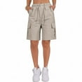 thumbnail image 4 of Bovemsi Women's Solid Color Multi-Pocket Workwear Shorts - High Elastic Waist Casual Utility Shorts, Yellow, L, 4 of 8