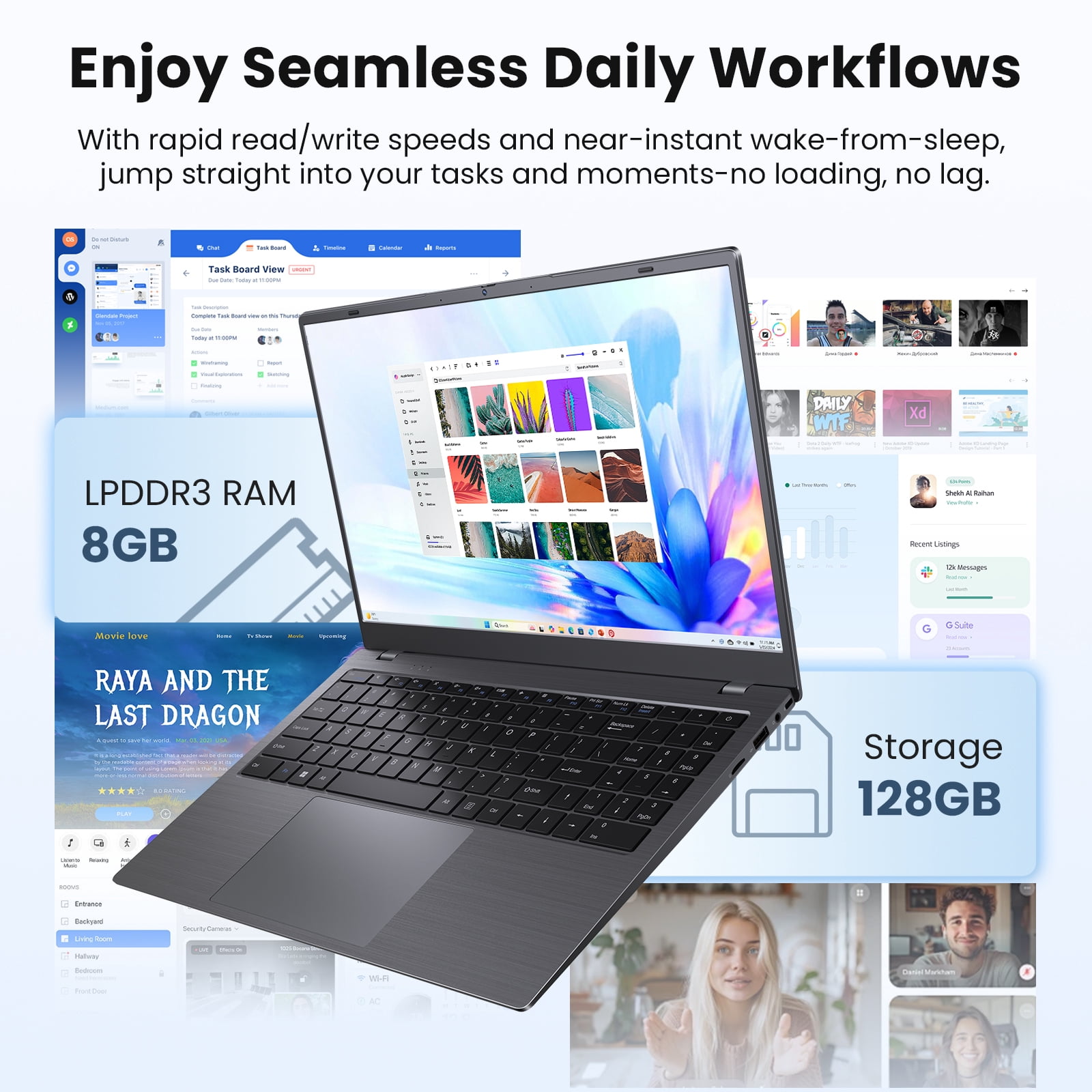 RNRUO 15.6" Laptop Computer, 8GB RAM 128GB SSD, Intel 6500Y with 2 Cores, FHD Display, Windows 11 Home, WiFi5 BT5.0, Type-C PD, Numeric Keypad Laptop for Business, Student, Office