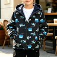 thumbnail image 3 of DJDLJWCJ Boys Fleece Lined Hooded Jacket Printed Zip Up Windbreaker Coat Fashion Winter Warm Jacket Black Size 3T, 3 of 9