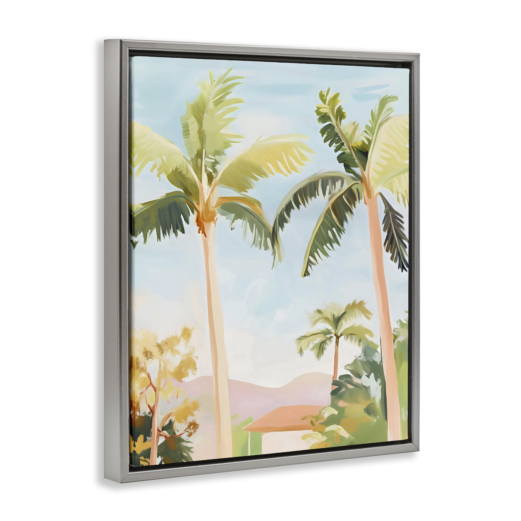 Stupell Industries Rising Above Tropical Palms Gray Framed Floater Canvas Wall Art, design by The Prints Vibe