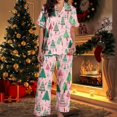 thumbnail image 3 of Yokua Christmas Pajamas Women's Two-Piece Christmas Pajamas Long Sleeve Button Shirt and Pants Set Home Clothes, 3 of 8