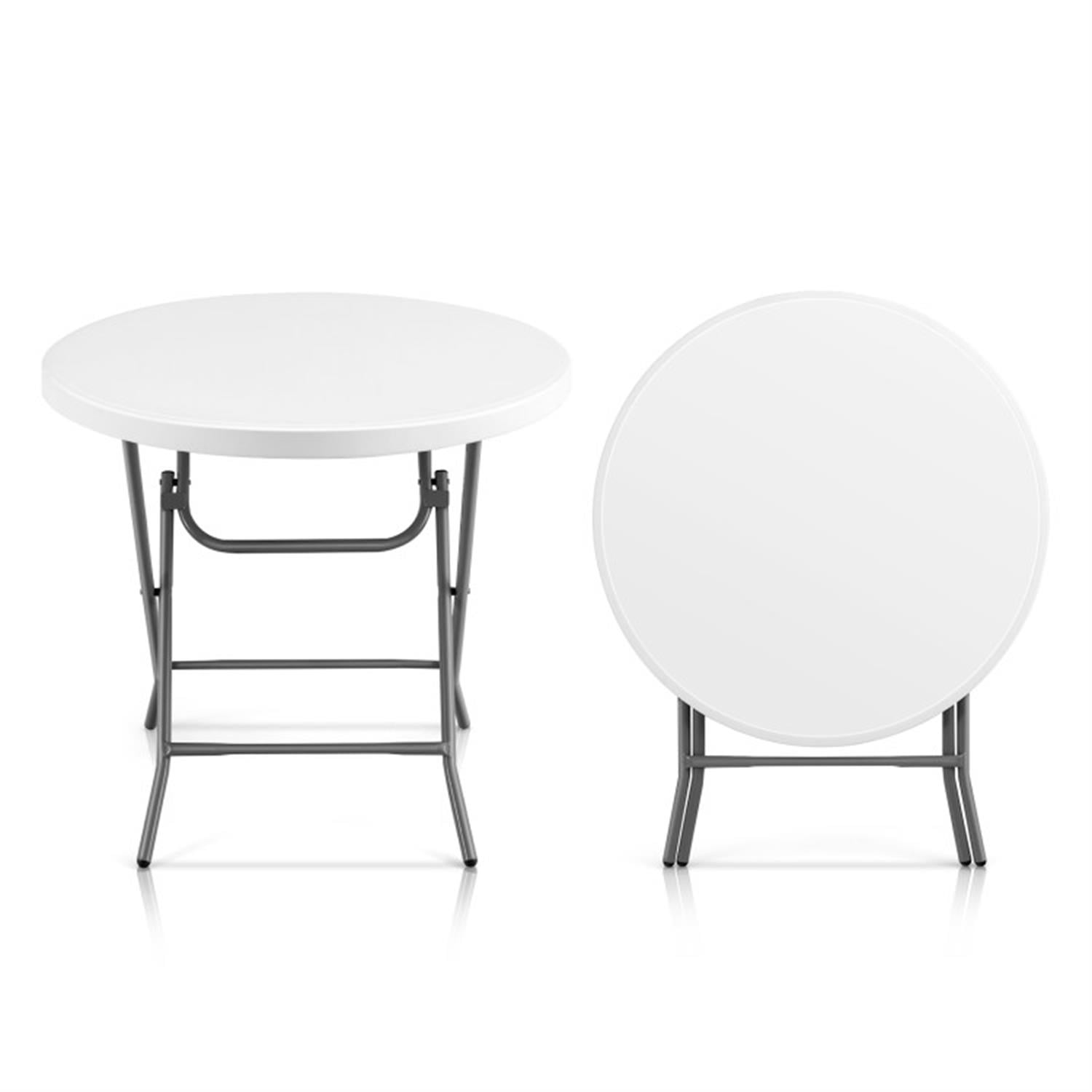 Demi Bonn 32" Round Foldable Lightweight Table with Double Lockable Doors fordoor Outdoor, Portable Fold-in-Half Plastic Dining Picnic Party Camping Table, White