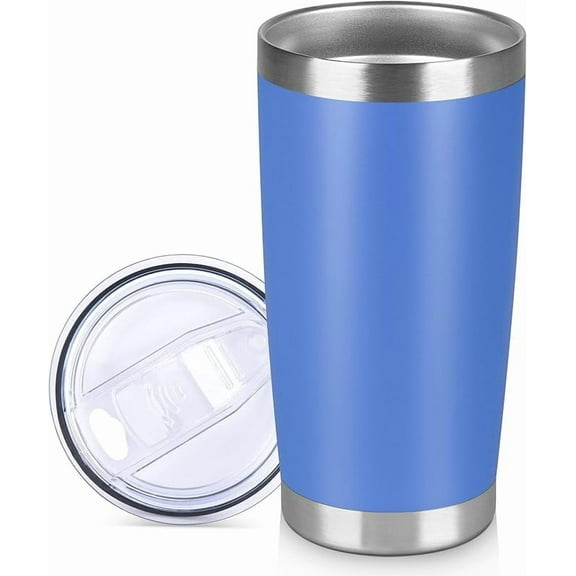 20 oz Tumbler Stainless Steel Tumblers Bulk with Lid Double Wall Insulated Coffee Tumbler Cups for Hot & Cold Drinks Powder Coated Travel Coffee Tumbler Mug Metal (Azure, 1 pack)