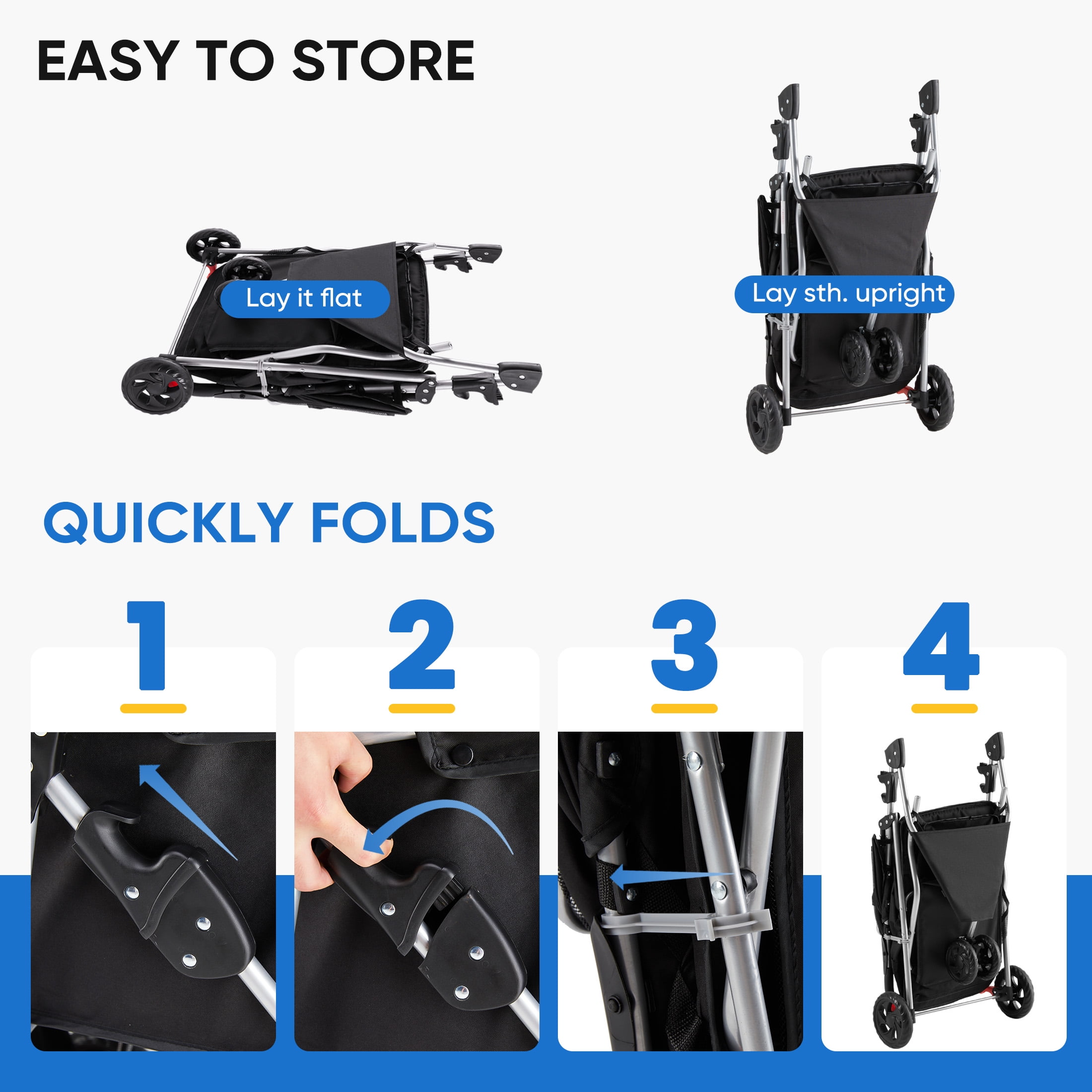 edx 3 Wheels Pet Stroller, Dog and Cat Strollers, With Storage Basket and Cup Holder, Lightweight Travel Carrier, Breathable Mesh, Waterproof and Foldable for Small Pets Outdoor Walk, Black