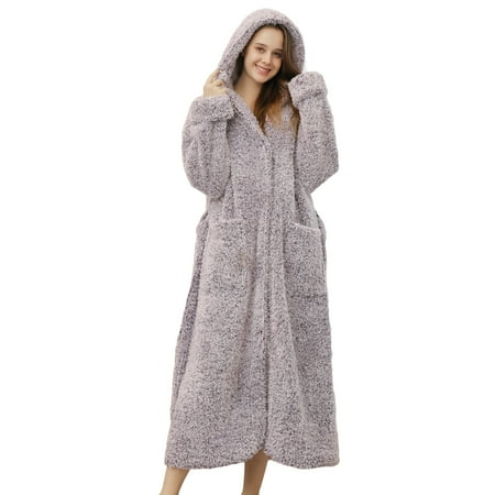 

Homgro Women s Hooded Robe Winter Maternity Plush Duster Housecoat Soft Button Up Fuzzy Long Sleeve Bathrobe Loungewear Purple Medium-Large