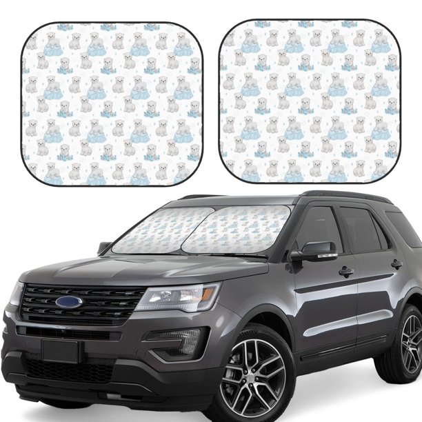 Fotbe Playful Polar Bear Pals Juego de 2 Piezas de Parasoles para Parabrisas | Bloqueador Solar para Auto | Accesorios Plegables para Protección Solar Interior-Large