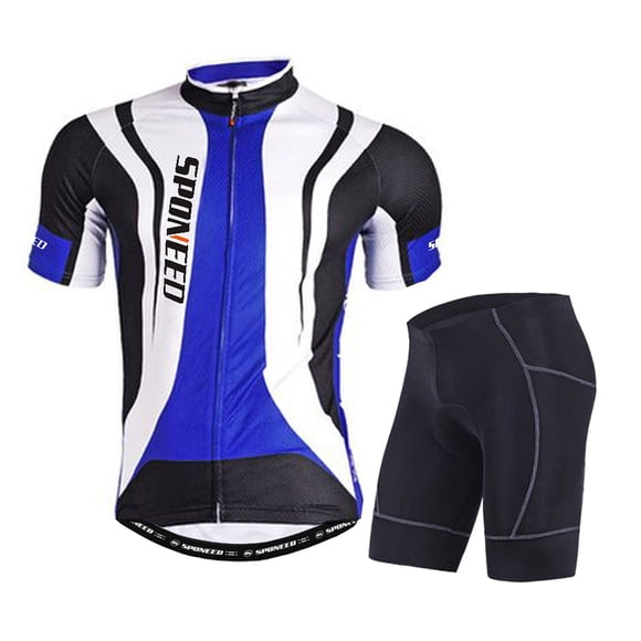 Sponeed Ensemble de Maillot de Cyclisme Manches Courtes Respirant Séchage Rapide Shorts de Cyclisme Rembourrés Bleu m