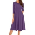 thumbnail image 2 of LISTHA 3/4 Sleeve Dresses for Women Fall Casual Loose Plain Pleated Flowy Midi Dresses Purple M, 2 of 5