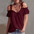 thumbnail image 2 of Lmueinov 2026 Summer Women's Cold Shoulder Ruffle Strap Tops, Casual V Neck Loose Fit Short Sleeve Blouses S-2XL, 2 of 4