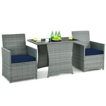 YYAo Patio Seating Sets,Outdoor Living Room Sets,3 Pieces Patio Rattan Furniture Set with Cushioned Armrest Sofa-Navy