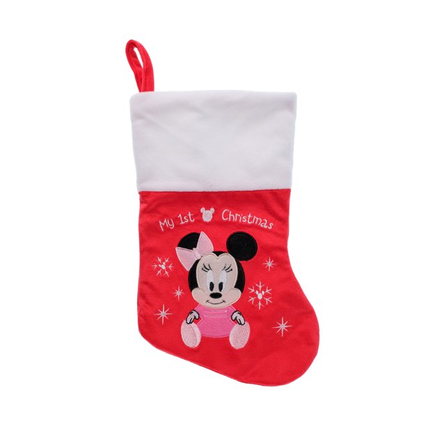 Disney, Minnie Mouse Baby 1st Christmas Stocking and Hat Set, Red, Pink