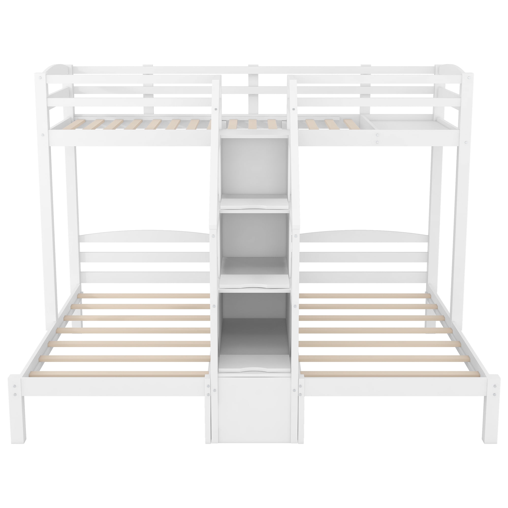 EUROCO Full over Twin & Twin Bunk Bed with Ladder and Drawers for Kids Teens Bedroom, 3-in-1 Convertible Bunk for More Kids, White