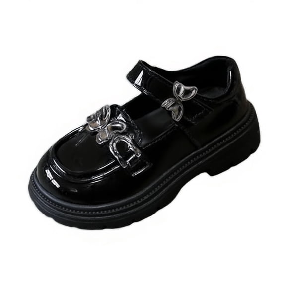 hoksml Girls Patent Leather Mary Jane Platform Loafers with Metal Buckle Decor, Chunky Sole Comfortable School Uniform Shoes for Kids Daily Wear
