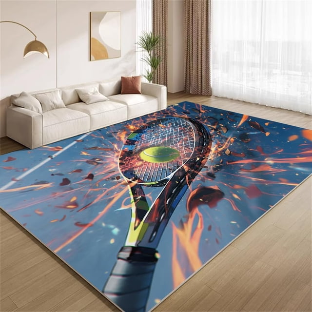 Sports Tennis Area Rugs, Painted Game Carpet, Washable Non Slip Low Pile Soft Rug for Entryway Bedroom Decor Mat 4ftx5ft