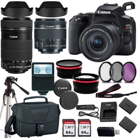 Canon Rebel SL3 / EOS 250D DSLR Camera w/Canon EF-S 18-55mm f/4-5.6 IS STM Lens+Canon EF-S 55-250mm f/4-5.6 IS STM+case+128Memory Cards (24PC)