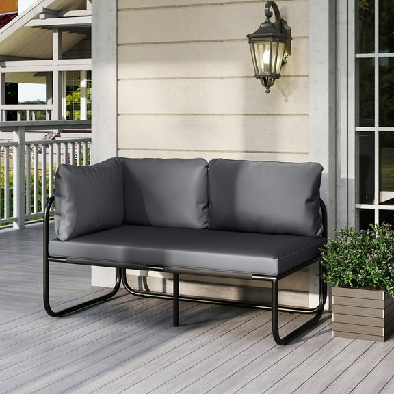 Gymax Patio Loveseat w/ Removable Pillows & Seat Cushion Side Armrest Metal Frame