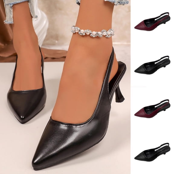 Hinvhai Womens Slingback Kitten Heels Shoes Versatile Closed Pointed Toe Pumps Wedding Party Dress Shoes Red 9.5(43)