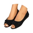 thumbnail image 2 of Women's Bow Peep Toe Flat Shoes Suede Soft Sole Slip On Loafers Daily Commute Work Shopping Casual Walking Shoes Black 35, 2 of 9