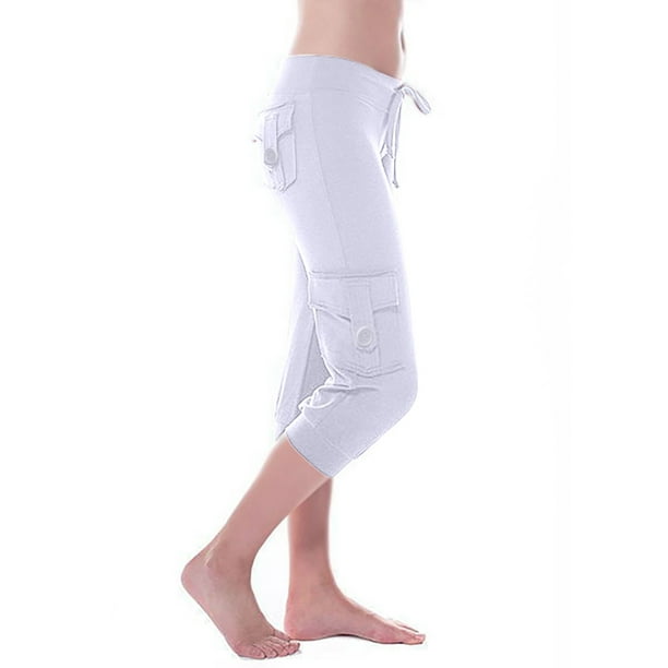 Womens Capri Yoga Pants Workout Joggers Drawstring Sweatpants Workout  Athletic Lounge Cargo Capris Pants with Pockets