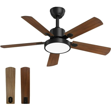 

DTLYH Ceiling Fan with Light Outdoor Black Ceiling Fan with Remote 52-inch Black Ceiling Fan with 5 Reversible Walnut/Black Blades for Patio Farmhouse Bedroom Matte Black