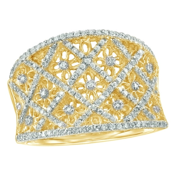 AFFY White Natural Diamond Quilted Band Ring in 10k Yellow Gold