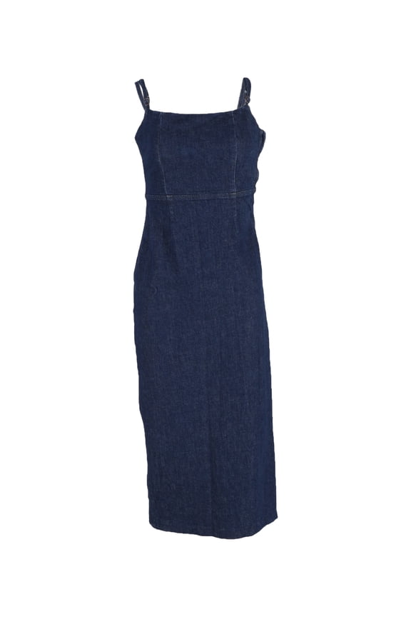 Pre-Owned Reformation Delphinia Stretch-Denim Midi Dress In Navy Blue Cotton