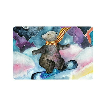 MKHERT Funny Cartoon Animal Bear on Snowboard Doormat Rug Home Decor Floor Mat Bath Mat 23.6x15.7 inch