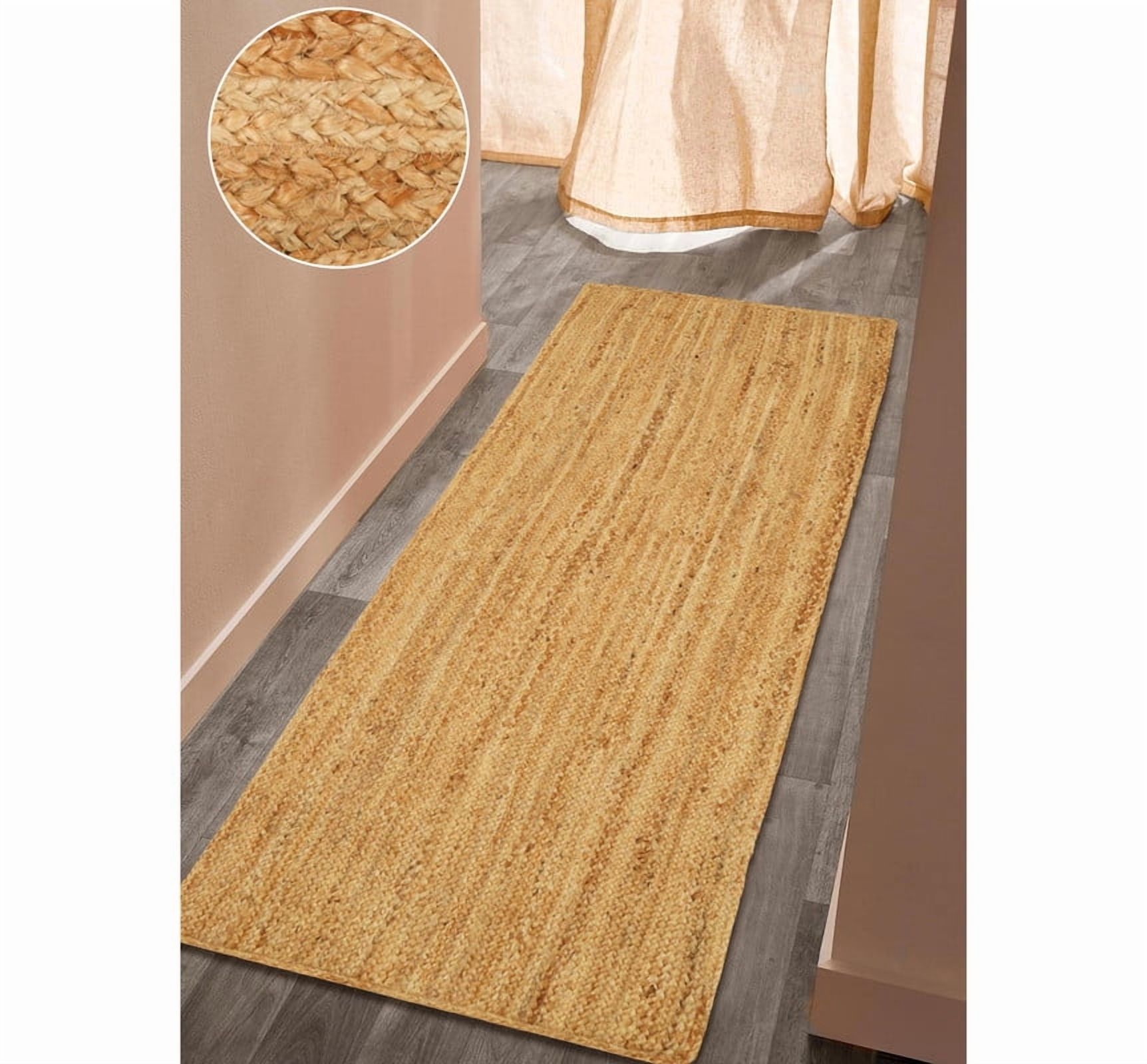 Handmade Rustic Jute Rug Rectangular Farmhouse Braided Reversible Natural Area Carpet_2'X10'