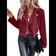 thumbnail image 1 of Chaqueta Blazer de Ante y Piel Sintética de Larga con Cremallera Corta para Mujer, Moda de Otoño. Vino Tinto L, 1 of 7