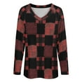 thumbnail image 4 of LYWC Black And Red Buffalo Check-41 Long Sleeve Shirts For Women Oversized Tshirts Tops Tees Fall T-Shirts V Neck, 4 of 7