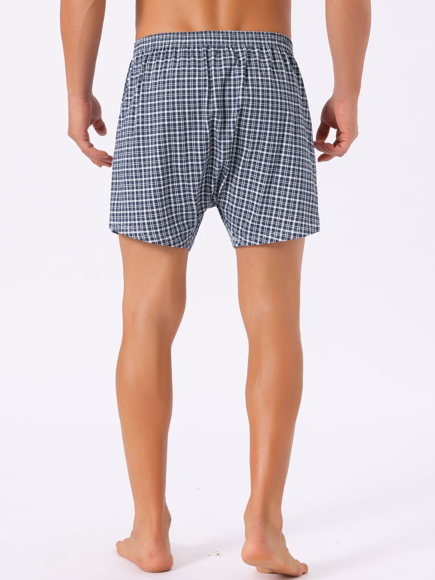 DARING DIVA Men's Classic Elastic Waistband Plaid Pattern Boxer Shorts 32 Dark Blue