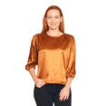 thumbnail image 1 of Blusa Mujer Lisa Ocre Manga 3/4 Plizada Satinada Casual cafe G INCÃGNITA 550453, 1 of 5