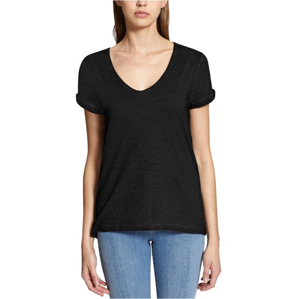 Sanctuary Clothing - Camiseta básica de manga torcida para mujer, color negro, pequeña