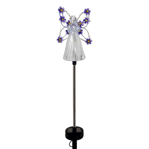 Lámpara solar de ángel para jardín, iluminación LED, decoración solar para jardín. Violeta