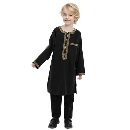 

Baby Boy Clothes Boys Outfit Sets Round Long Sleeves Robe Ational Middle Teenage Embroidered Robe Arab Wear Out Wear Soft Children s Suit Cute Kids Clothes Black 5-6 Years