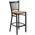 thumbnail image 1 of HERCULES Series Black Vertical Back Metal Restaurant Barstool - Natural Wood Seat, 1 of 9