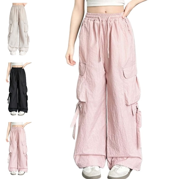 UJNDER Girl's Loose Fit Lightweight Long Trousers for Kids Daily Wear Cargo Sweatpants,Pink,9-10 Years